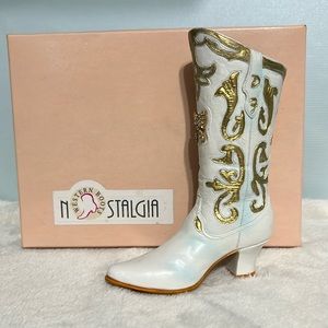 Nostalgia White Cowgirl Boot Figurine with Rhinestones
